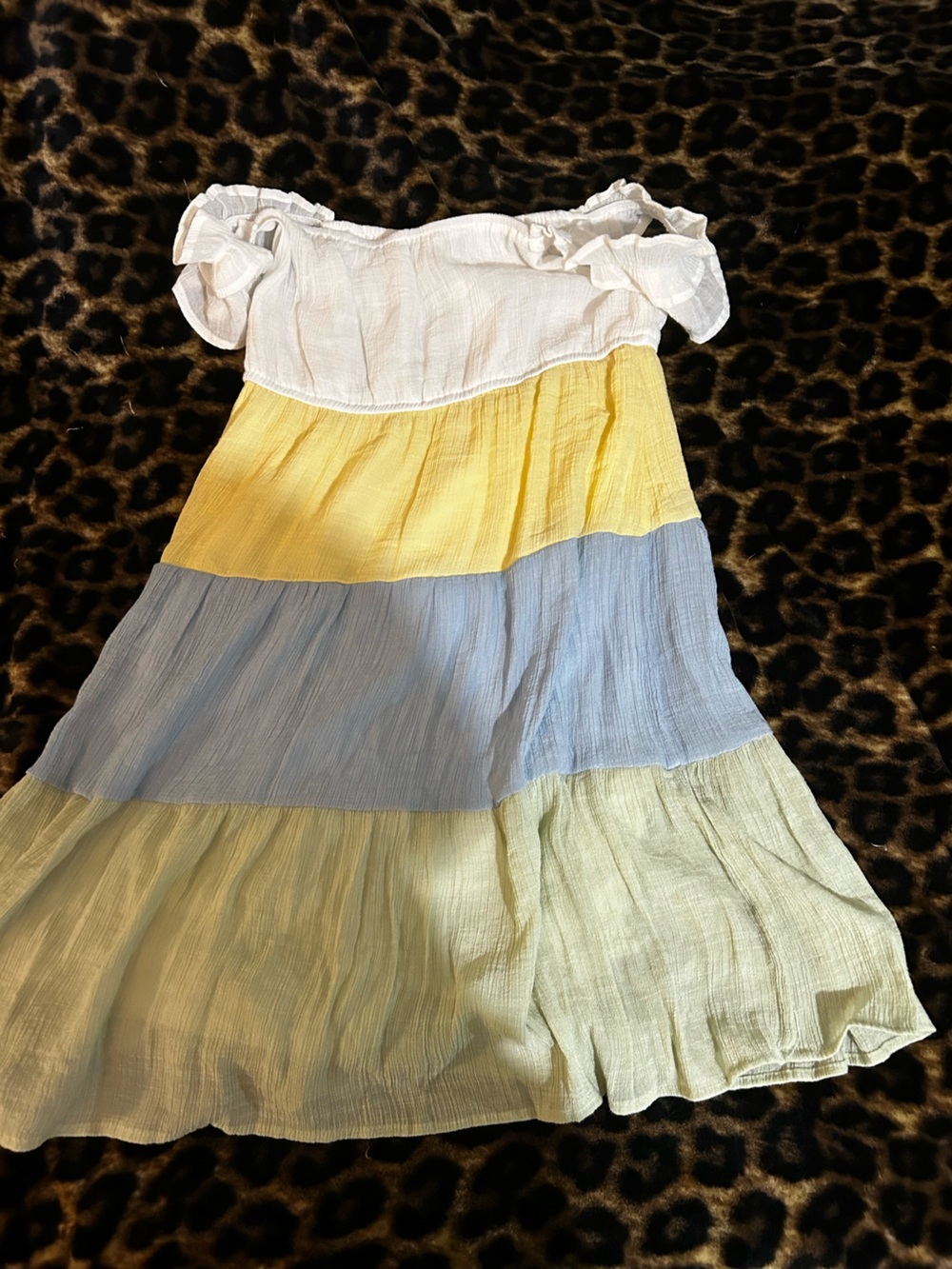 Kids Colorblock Tiered Sundress in Pastel Yellow, Blue, Cream